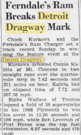 Detroit Dragway - 1967 Article On Chuck Kurzawa (newer photo)